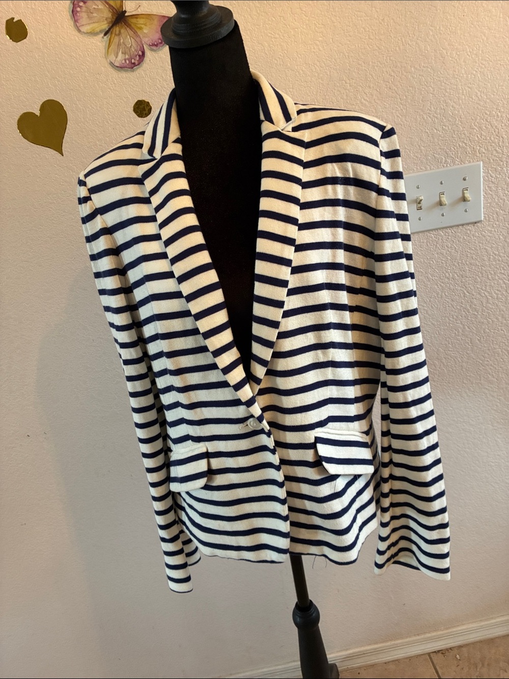 Striped Navy and White Blazer Jacket - Women